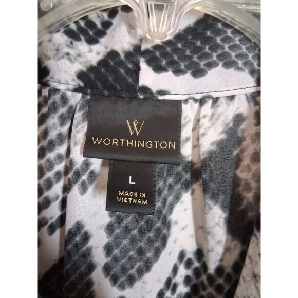 Worthington Blouse Animal Print Snake Business Casual Black White Size Large - Picture 3 of 4